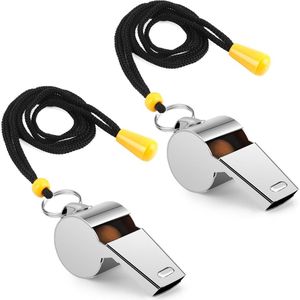 Fluit - 2 Stuks - Scheidsrechtersfluit - RVS - Noodfluit - Outdoor Fluit - Sport Fluit - - Met Koord - Coaches Noodhulp Badmeester Basketbal Voetbal Hockey - 4.6*1.8cm - Zilver