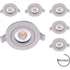 Lage inbouwspots - 6-pack - Wit - 5W - Dimbaar - IP54 waterdicht - Spotjes inbouw