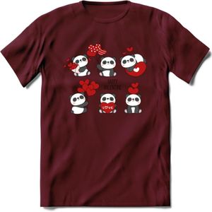 Liefdes Panda's - Valentijn T-Shirt | Grappig Valentijnsdag Cadeautje voor Hem en Haar | Dames - Heren - Unisex | Kleding Cadeau | - Burgundy - M