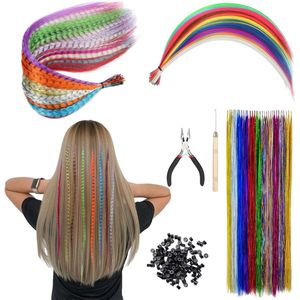 Haarstrengen voor kinderen - 66 stuks in kleurrijk assortiment - om in te vlechten, met tang en accessoires - voor themafeesten.