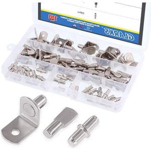 110-Stuks Vernikkelde Plank Beugel Pinnen Kast Meubels Plank Pins Ondersteuning 3 Stijlen - Zilver