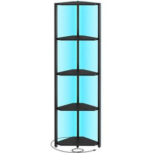 Hoekplank met 5 Lagen en LED-verlichting, Ebbenhout Zwart