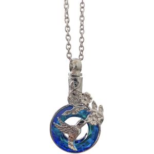 Bijoux by Ive - Ashanger met ketting - Blauwe cirkel - Bloemen - Kolibrie - Assieraad