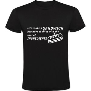 Life is like a sandwich, you have to fill it with the best ingredients Heren T-shirt | lunchroom | leven | filosofie | vegetarier | restaurant | eten | cadeau