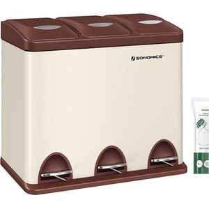 Vuilnisbak 3 x 8 Liter – Met deksel en binnenemmer crème –wit –bruin