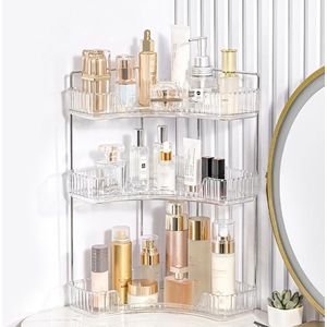 Hoek Badkamer Organizer met 3 Niveaus - Make-up Opbergrek - Cosmetica & Huidverzorging Organizer - Badkamer Plank voor Toilettassen, Lotions & Parfums - Luxe en Ruimtebesparend Design