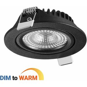 Ledmatters - Inbouwspot Zwart - Dimbaar - 5 watt - 300 Lumen - 1800-2700 Kelvin - Dim to Warm - IP44 Badkamerverlichting