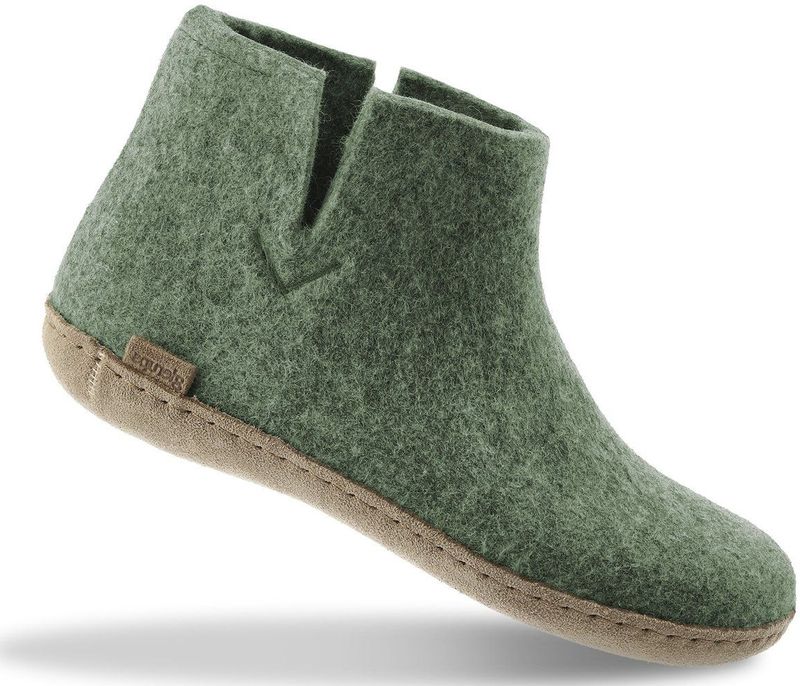 Glerups - Hoge Wollen Sloffen - Mos Groen - Leren Zool