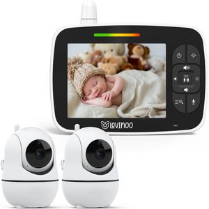 Lovinoo Babyfoon - Babyfoon met 2 Camera's – Baby Monitor - Hondencamera - Huisdiercamera - Op Afstand Bestuurbaar - Temperatuursensor - Uitbreidbaar Tot 4 Camera's - Terugspreekfunctie - Video & Audio – Baby Camera - 3.5 Inch Scherm