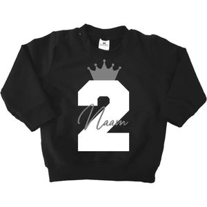 Verjaardag sweater kroon met naam-2 jaar-zwart-Maat 86