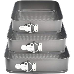 3-delige Bakvorm Set Vierkant- Springvorm - Taartvorm Rechthoek met Antiaanbaklaag - Ø 24/26/28 cm