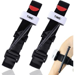 Tactical Tourniquet Set Van 2 -Twee Maten - 95CM - EHBO - Stuwband Bloedafname - Knelband - Stopt Bloeden - noodtourniquet voor buiten - draagbare tourniquet - Zwart