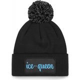 Bellatio Decorations Wintersport muts met pompom - Ice Queen - zwart - glitter - unisex - Apres ski