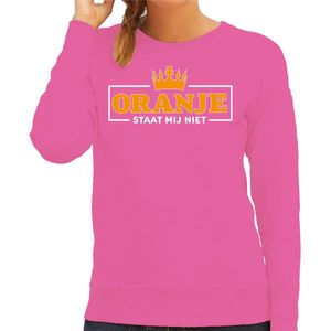 Bellatio Decorations Koningsdag sweater dames - oranje staat mij niet - roze - oranje feestkleding XL