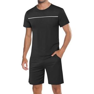 Herenpyjama Katoen Korte Mouwen Zomer Shorty Nachtkleding Ronde Hals Slaapkleding Tweedelige Set