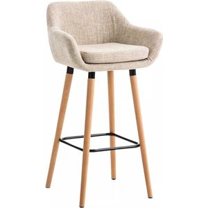 In And OutdoorMatch Luxe Barkruk Eliseo - Beige - 4-poots Onderstel - Ergonomische Barstoelen - Set van 1 - Met Rugleuning - Armleuning - Voetensteun - Voor Keuken en Bar - Gestoffeerde Zitting