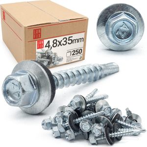 LUN FIX - Schroef EPDM 4,8x35 verzinkt - waterdichte bevestiging - Verzinkt - 250 stuks