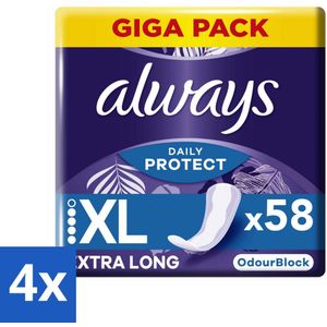 4 x Always - Inlegkruisjes - Long - Plus - 58 Inlegkruisjes - Inlegkruisjes - Always - Incontinentie - Bescherming - Geurcontrole