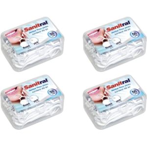 Sanitral Dental Floss Sticks, Strong Non Broken Dental Floss, 2 in 1 Toothpicks with Transparent Travel Case, Perfect for Family, Hotel, Travel (Pack of 4x50)