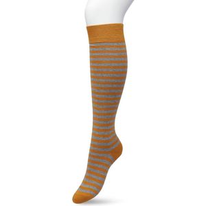 Bonnie Doon Dames Gestreepte Kniekousen Bruin/Grijs maat 36/42 - Knie Kousen - Streep Patroon - Strepen Print - Uitstekend draagcomfort - Basic Stripe Knee High - Kniesokken - Zakt niet af - OEKO-TEX - Okergeel - Sudan Brown - BP211511.367