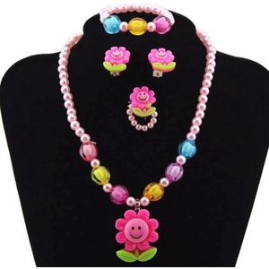 Fako Bijoux® - Kinderketting Set - Plastic - Bloemetjes - Lichtroze