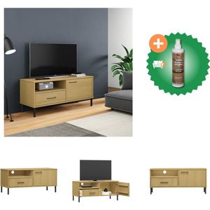vidaXL Tv-meubel met metalen poten OSLO massief grenenhout bruin - Kast - Inclusief Houtreiniger en verfrisser
