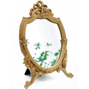 Antiek gouden hars frame decoratieve muur spiegel make-up spiegel tafelblad spiegels, voor slaapkamer woonkamer dressoir decor 20 W x 13 L inch