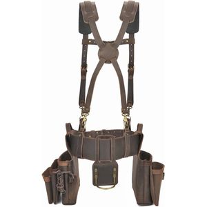 Echt Leren Timmerlieden Gereedschapriem met Afneembare Bretels en Multi Zakken