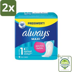 Always Maxi - Maandverband - Maat 1 - Normal - 9 Pads - Voordeelverpakking - 2 stuks - Maandverband - Maandverband normal