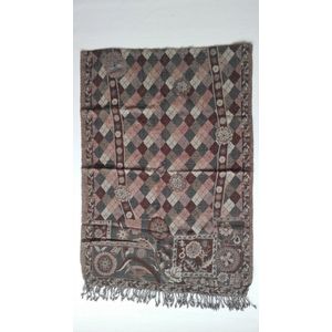 1001musthaves.com Geruite wollen dames sjaal in bruin antraciet grijs en taupe 70 x 200 cm