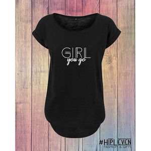 Shirt met lange rug ""GIRL You GO"" Zwart / 5XL (54)