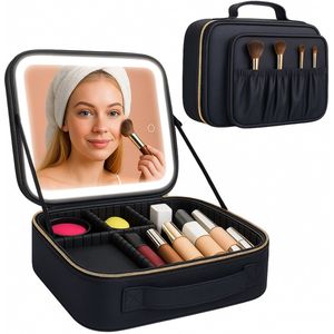 Peachbeauty Make Up Tasje Met Spiegel - Make Up Organizer Tas - Beautycase Koffer - Make-up - Zwart