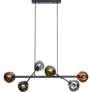 Industriële hanglamp Molecule mix glass | 6 lichts | Artic zwart | 110x40x150 cm | eetkamer / woonkamer | glazen bollen design | modern
