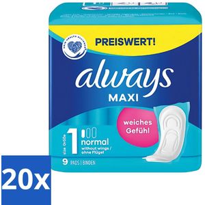 20 x Always Maxi - Maandverband - Maat 1 - Normal - 9 Pads - Bescherming - Comfort - Absorberend - Vleugels