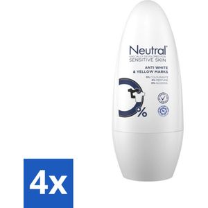4 x Neutral - Deodorant Roller - Gevoelige Huid - Tegen Witte & Gele Vlekken - 0% Parfum, Kleurstof & Alcohol - 50 ml - Deodorant - Antitranspirant - Gevoelige Huid - Parfumvrij - Kleurstofvrij