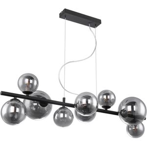 SensaHome MD68857-9 - 9 Lamps Glazen Eettafel Hanglamp Zwart - Moderne Eetkamer Lamp met Smokey Glazen Bollen - 84x34cm - 9x G9 3W