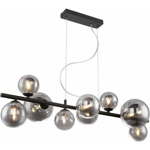 SensaHome MD68857-9 - 9 Lamps Glazen Eettafel Hanglamp Zwart - Moderne Eetkamer Lamp met Smokey Glazen Bollen - 80x34cm - 9x G9 3W - Exclusief Lichtbron