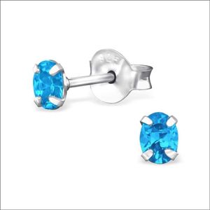 Aramat jewels ® - Zilveren zirkonia oorbellen ovaal topaas blauw 3x4mm