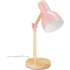 Relaxdays bureaulamp retro - kinderlamp bureau - leeslamp - tafellamp - E27 fitting - hout - roze