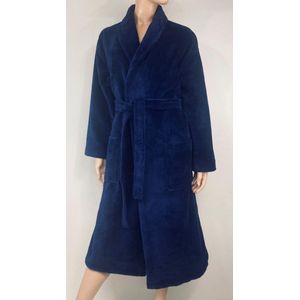 Badjas | Velvet | Hoogwaardige kwaliteit | Zeer luxe | Ochtendjas | Heerlijk warm | Super zacht fleece | Binnenzijde katoen | Marineblauw | XL