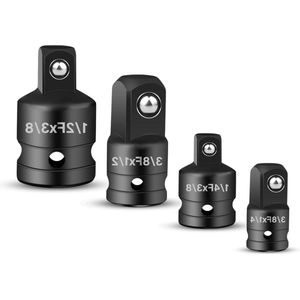 Steeksleuteladapterset voor ratel chroom-vanadium-staal - 4 stuks - dopsleuteladapters 1-2 naar 3-8 3-8 naar 1-2 - 1-4 naar 3-8 3-8 naar 1-4 - dopsleutels moersleutel - zwart .