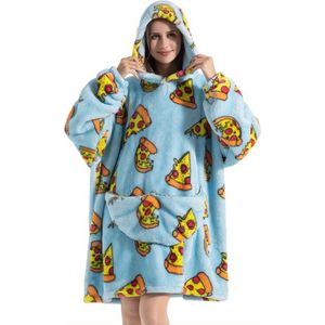 Livano Hoodie Deken Met Mouwen - Plaid - Knuffeldeken - Onesie - Fleece Blanket - Dames - Heren - Kinderen - Extra Zacht & Warm - Pizza