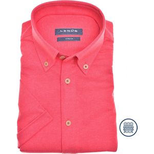 Ledub modern fit overhemd - korte mouw - jersey - rood - Strijkvriendelijk - Boordmaat: 38