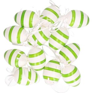 Groen/wit gestreepte hangdecoratie paaseieren 12x stuks - Pasen versieringen