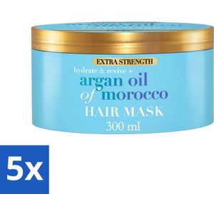 5 x OGX - Argan Oil of Morocco - Haarmasker - Extra Sterk - Voor Beschadigd Haar - 300 ml - Zijde-eiwitten - Voedend Haarmasker - OGX Argan Oil
