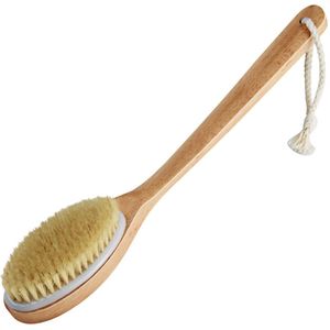 Lang Houten Badborstel met Natuurlijke Haren voor Lichaamsverzorging - Rugpeeling en Cellulitis Reductie