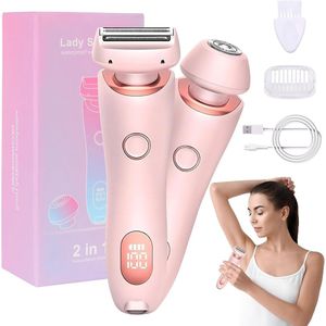 Epilator Elektrisch scheerapparaat voor dames, intiem scheerapparaat voor vrouwen, nat en droog scheerapparaat, Ipx7 waterdichte trimmer voor bikinizone, oksels, benen, armen en lichaam-Roze