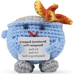 Emotionele ondersteuning handgemaakte gehaakte pop met positieve kaart - Dumpster Fire