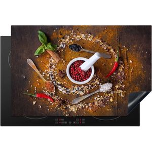 KitchenYeah® Inductie beschermer 81x52 cm - Vijzel - Kruiden - Lepels - Specerijen - Bruin - Peper - Kookplaataccessoires - Afdekplaat voor kookplaat - Inductiebeschermer - Inductiemat - Inductieplaat mat
