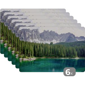 Placemats - Bomen - Meer - Water - Berg - Natuur - Onderlegger - 45x30 cm - Onderleggers placemats - 6 stuks